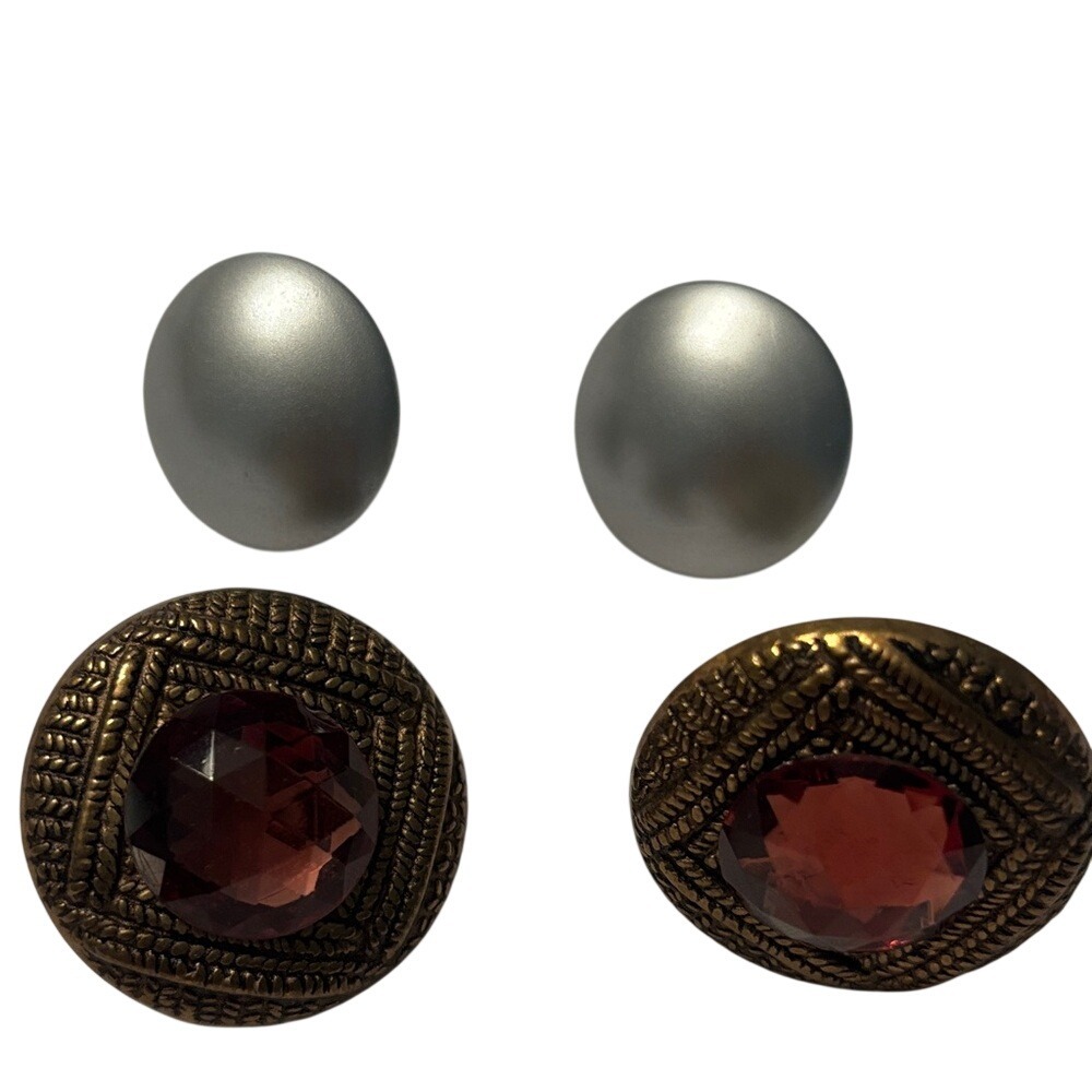 Vintage Elegant Silver and Gold Button Earrings Set